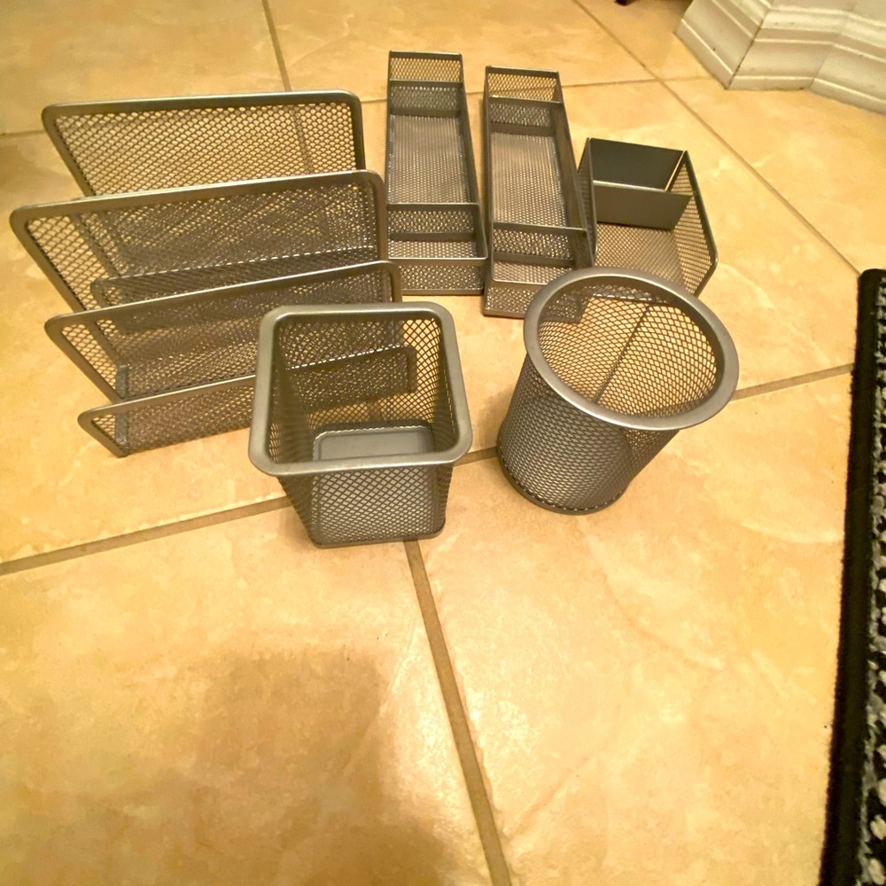 Silver metal desk accessories